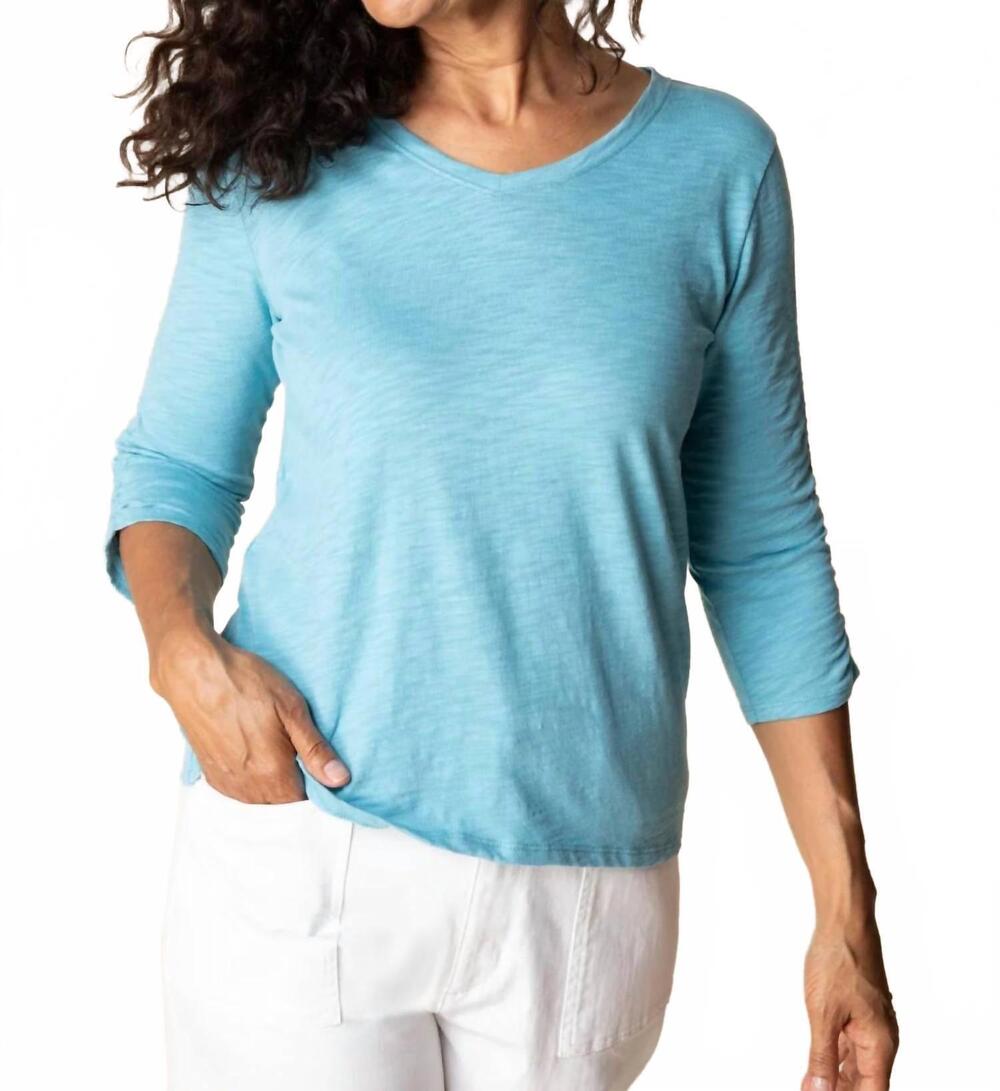 NEW HABITAT cotton pebble ruched sleeve tee in blue